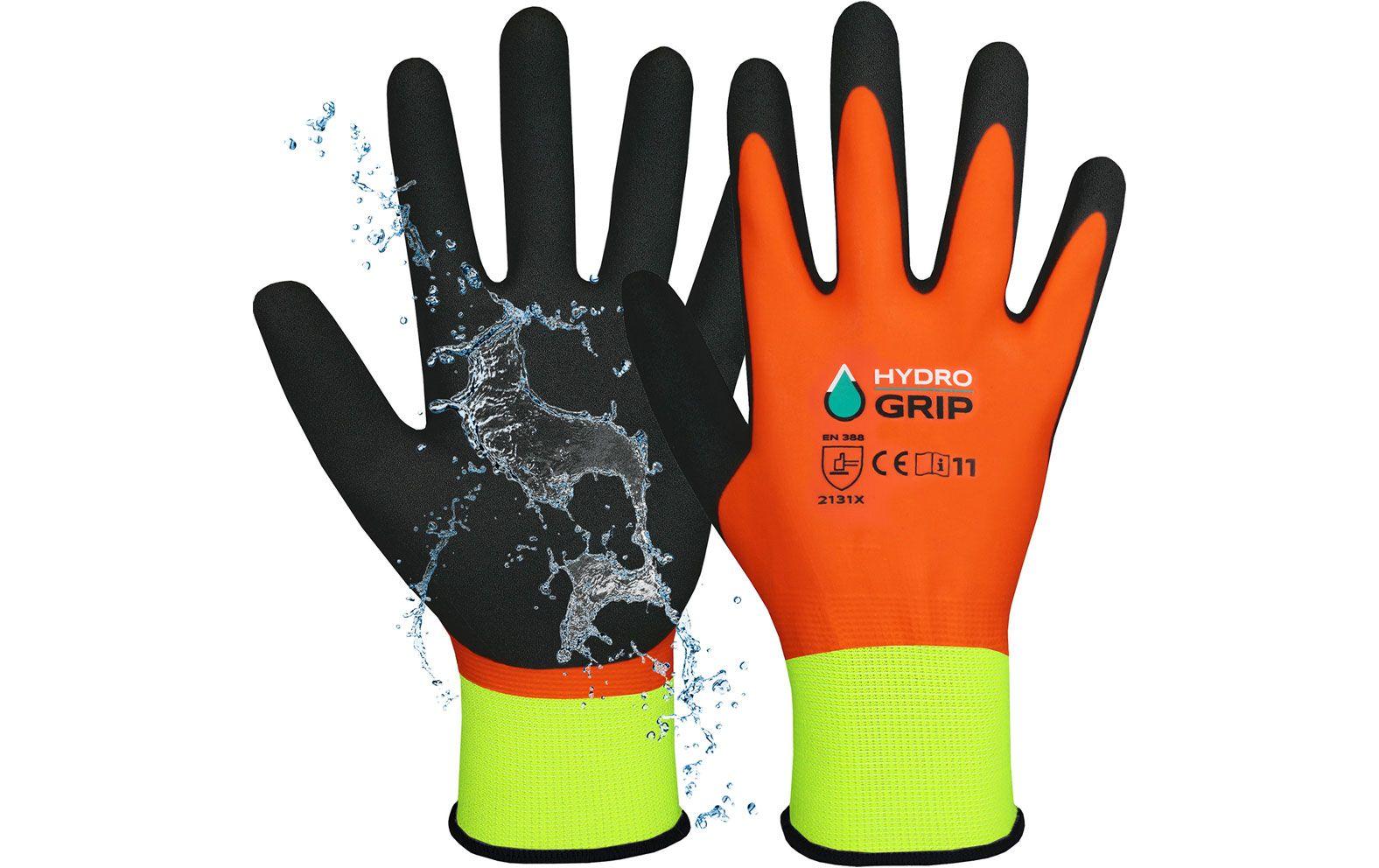 ACE Arbeitshandschuhe HydroGrip – XXL, 2 Paar – Latex, Orange, Wasserfest