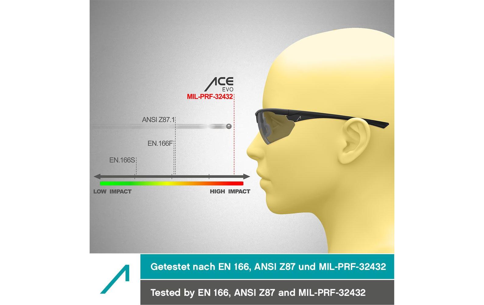 Ace Schutzbrille Evo – grau, beschlagfrei, kratzfest, EN 166
