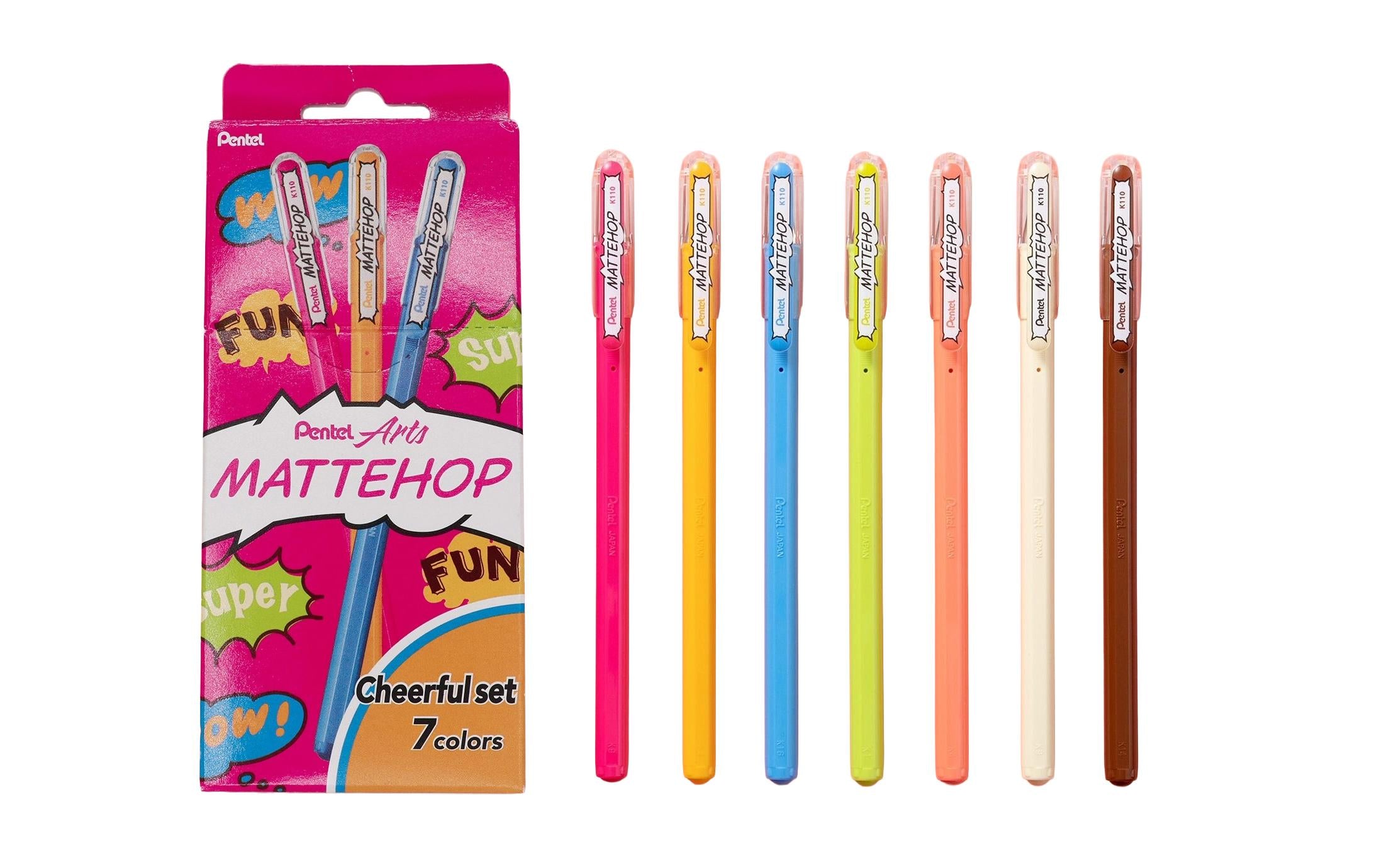 Pentel Mattehop K110-V7SB – Tintenroller, 0,5 mm, sortiert, wasserfest – 7 Stk.