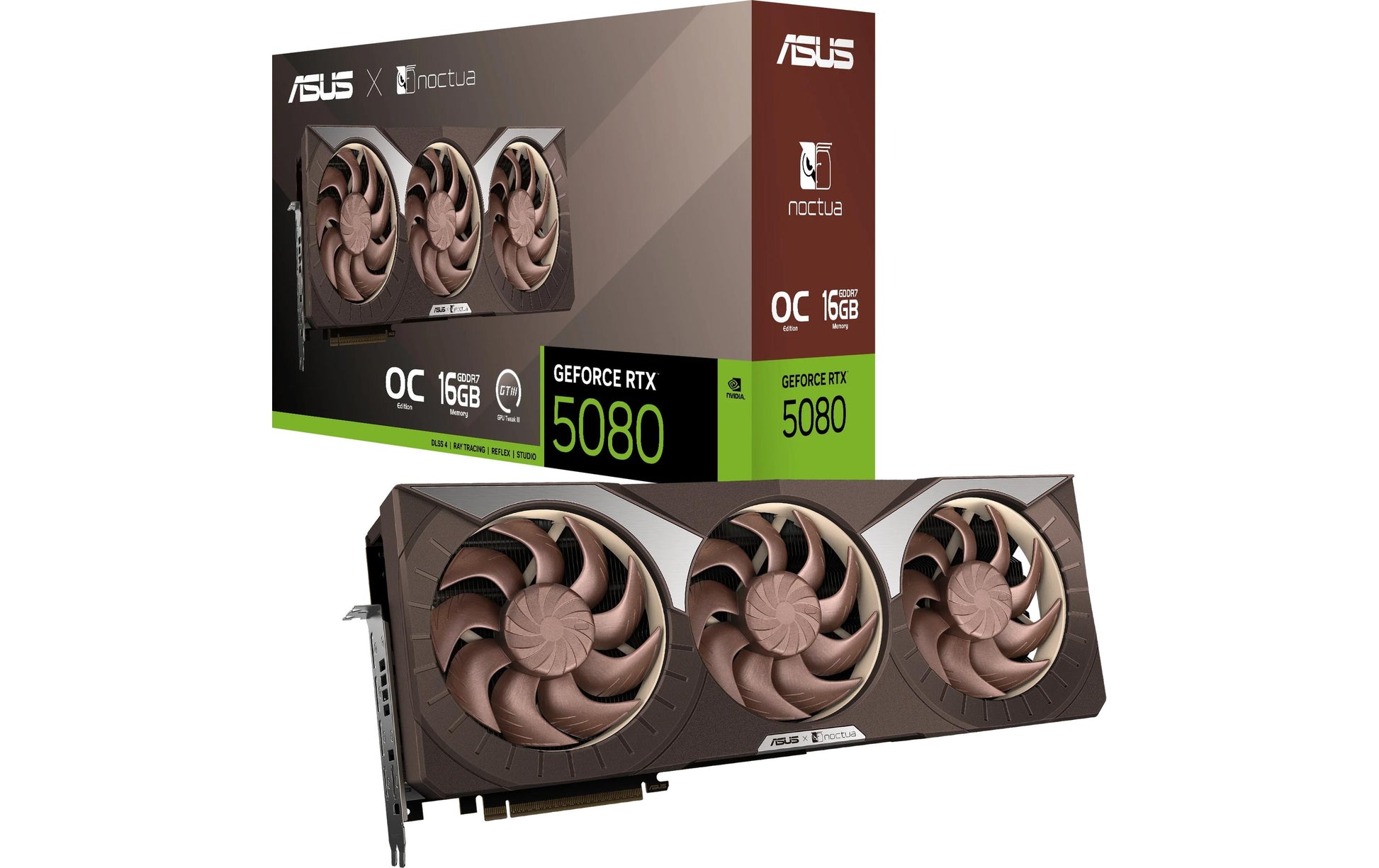 ASUS RTX5080-O16G-NOCTUA – PCIe Grafikkarte – 16 GB GDDR7, 3×DP, 2×HDMI, PCIe 5.0, 1×16-Pin