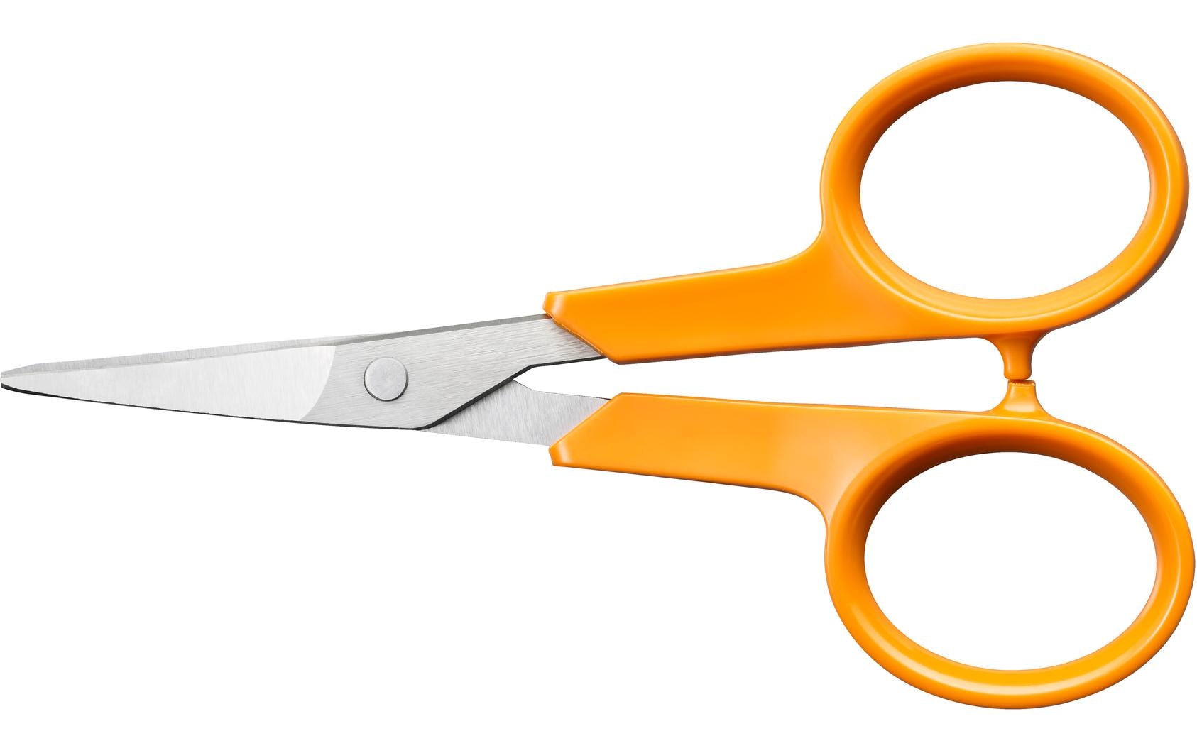 Fiskars Stickschere 10 cm – gebogen, beidhändig, orange