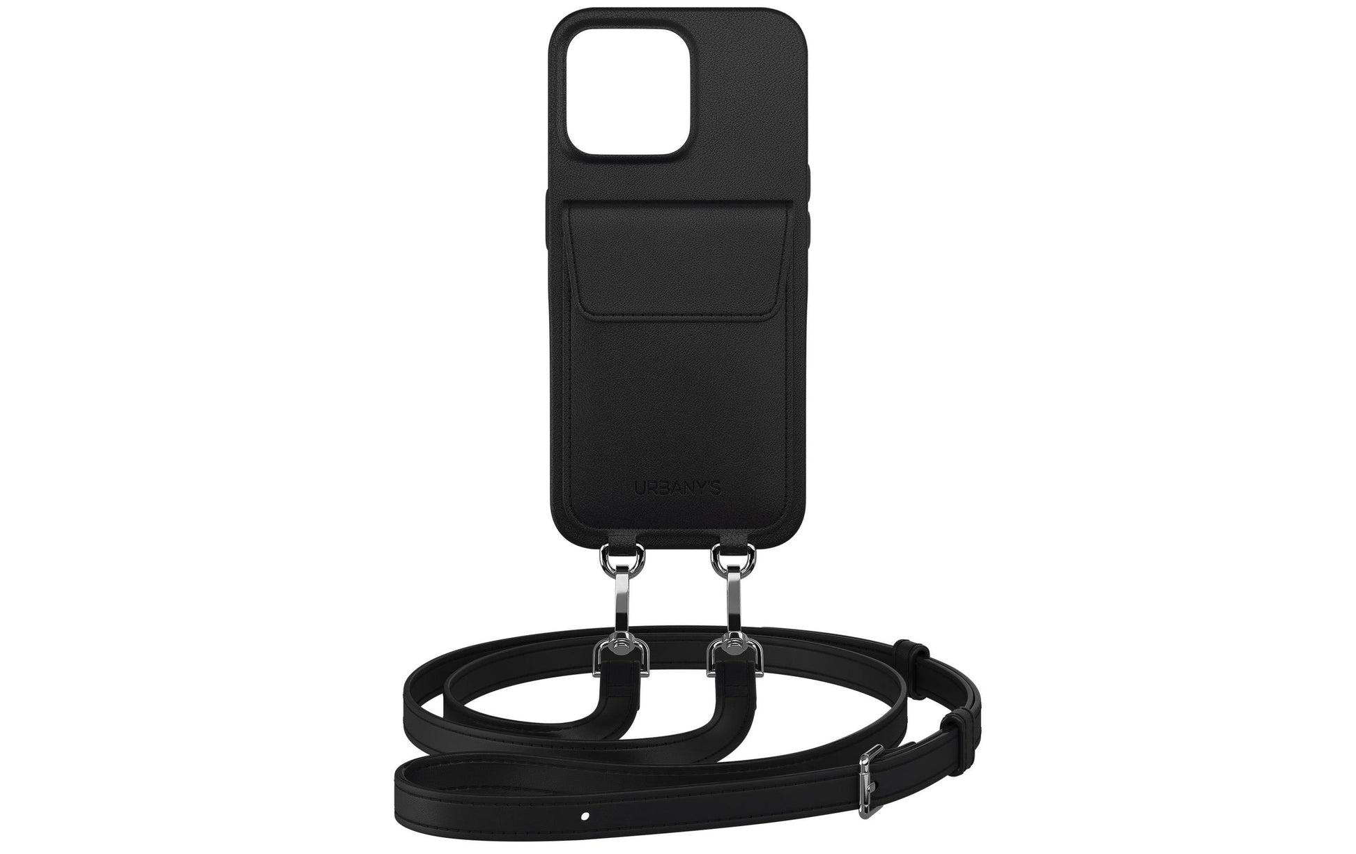 Urbany's Necklace-Hülle – für Apple iPhone 17 – Night Owl, schwarz – Kunstleder – mit Kartenfach