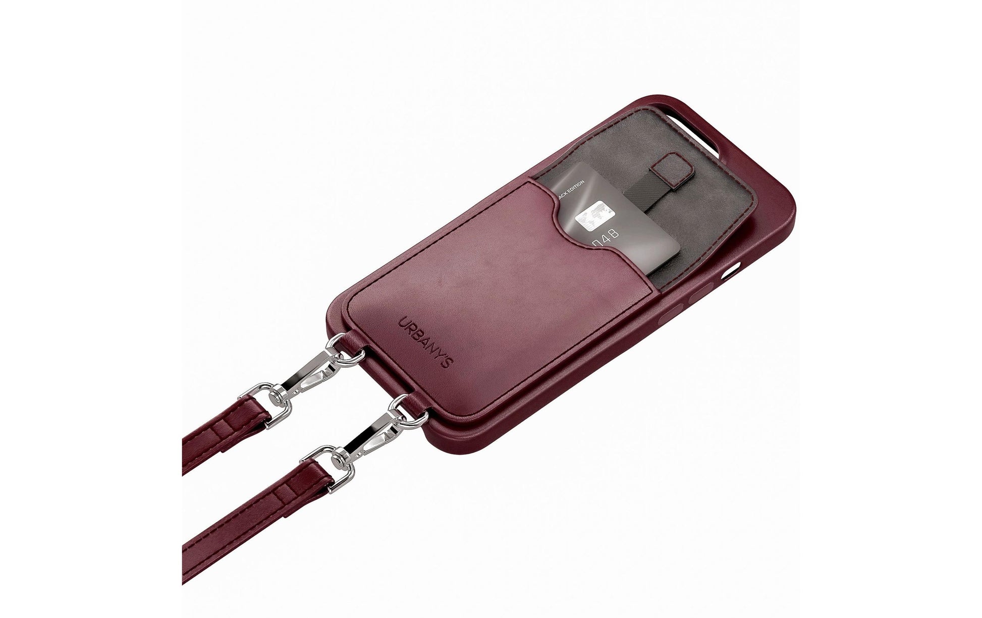Urbany's Necklace-Hülle – für Apple iPhone 17 – Weinrot – mit Kartenfach, mit Kordel