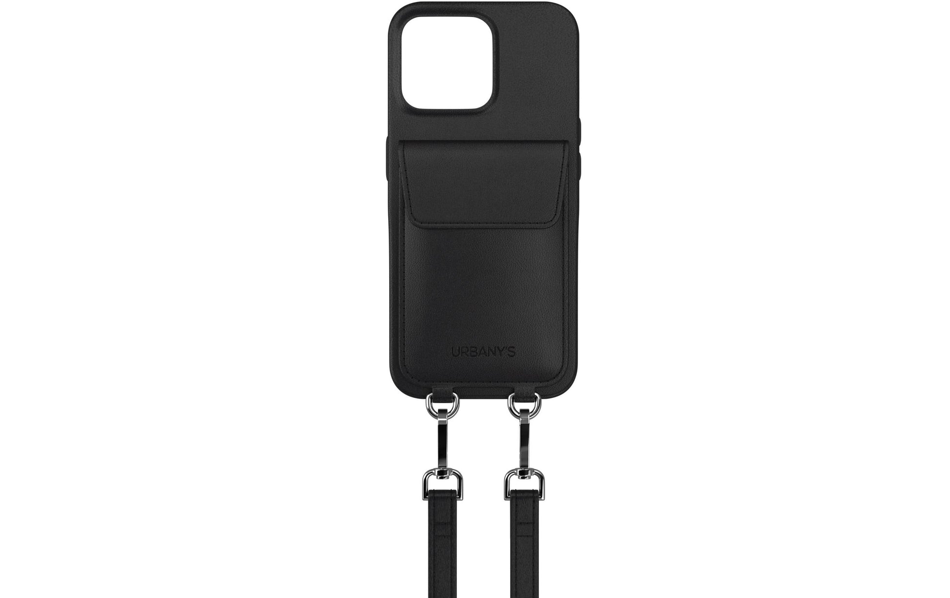 Urbany's Necklace-Hülle – für Apple iPhone 17 – Night Owl, schwarz – Kunstleder – mit Kartenfach