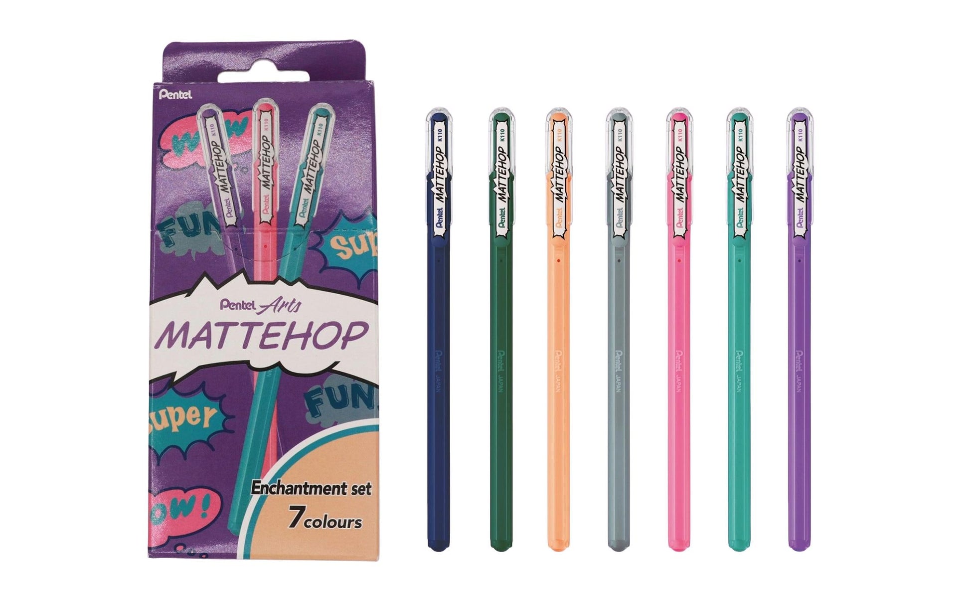 Pentel Mattehop Enchantment – Tintenroller, 0,5 mm, sortiert, wasserfest – 7 Stk.