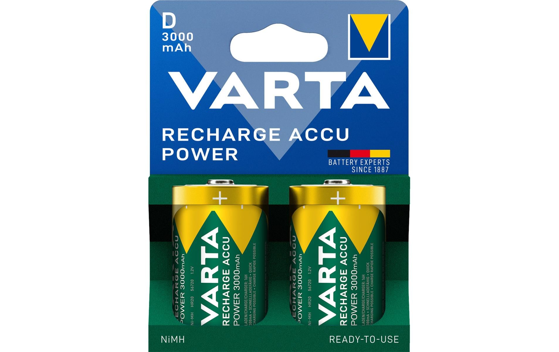 Varta D Akkus, NiMH, 3000 mAh, 1,2 V – 2 Stk.