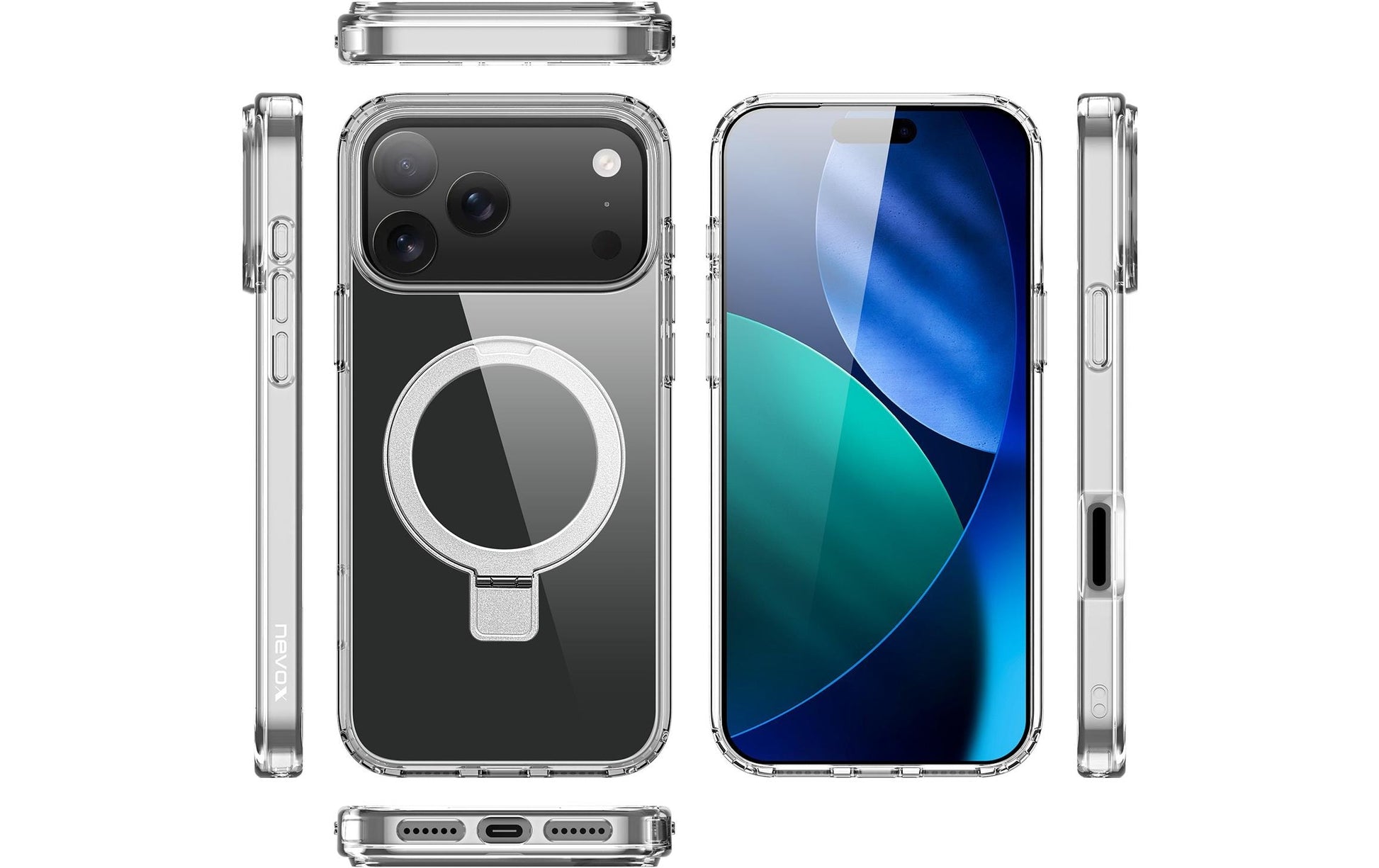nevox StyleShell SHOCKFlex – Backcover – für Apple iPhone 17 Pro, mit Ständer, TPU, Transparent