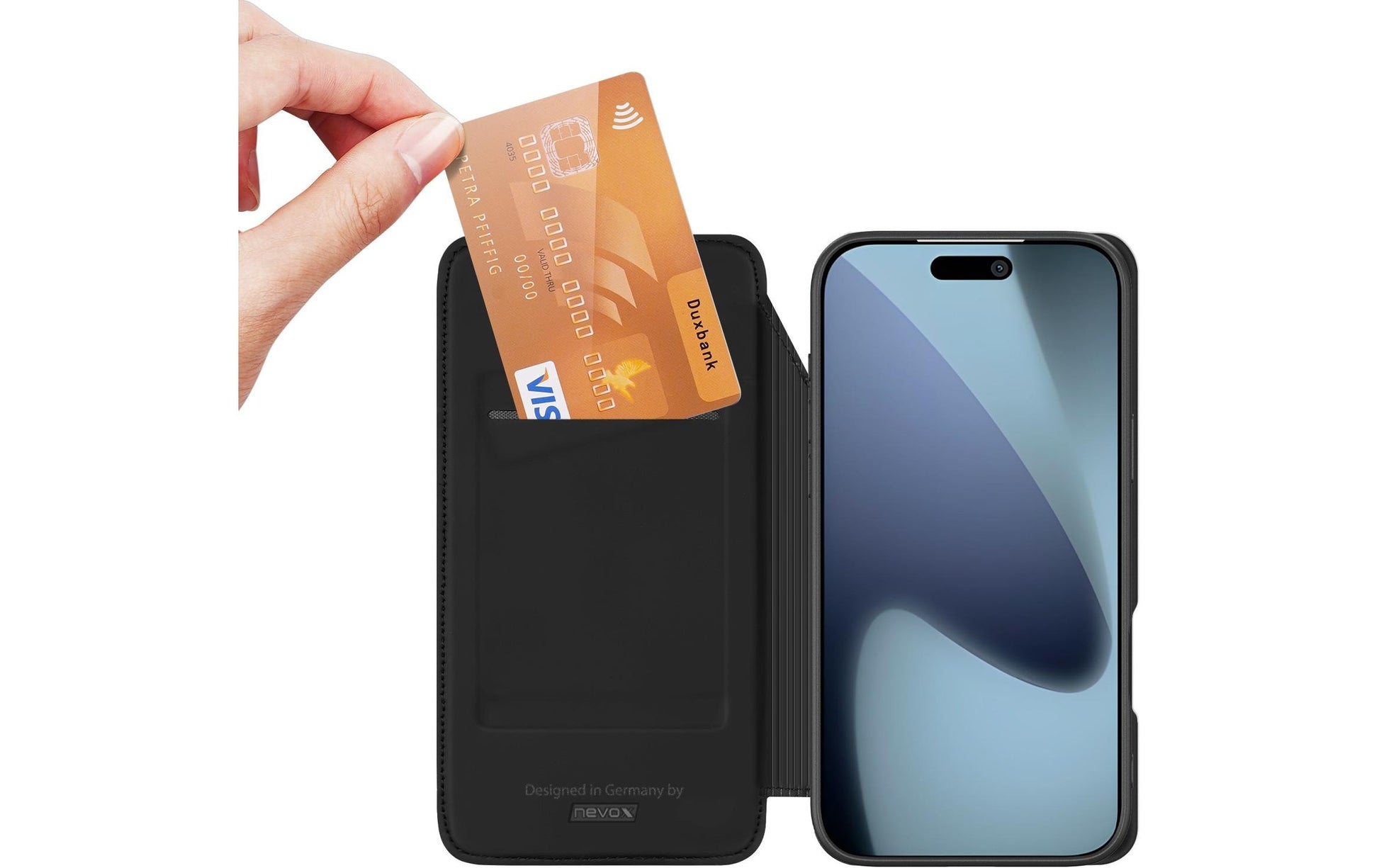 nevox Vario Series Folio – für Apple iPhone 17 Pro, PU, schwarz, mit Kartenfach