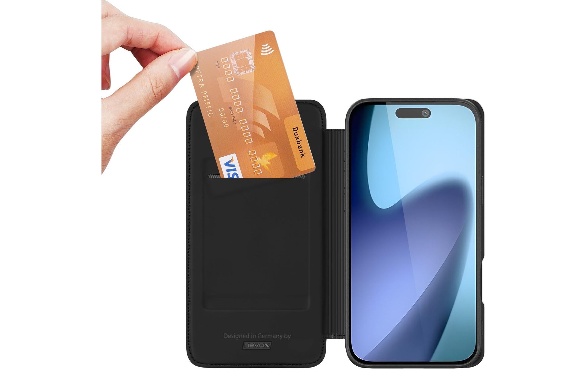 nevox Vario Series Wallethülle – für Apple iPhone 17, mit Kartenfach, PU, Schwarz