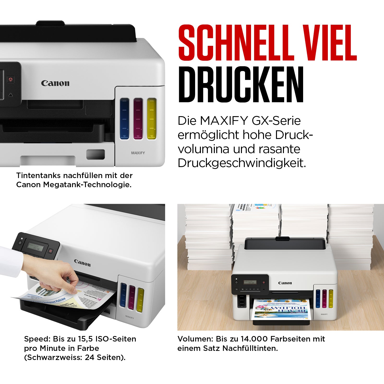 Canon MAXIFY GX2050 – Farbiges Tintenstrahl-MFP A4, 4-in-1 – USB – Duplex, ADF – 15 ppm S/W, 10 ppm Farbe
