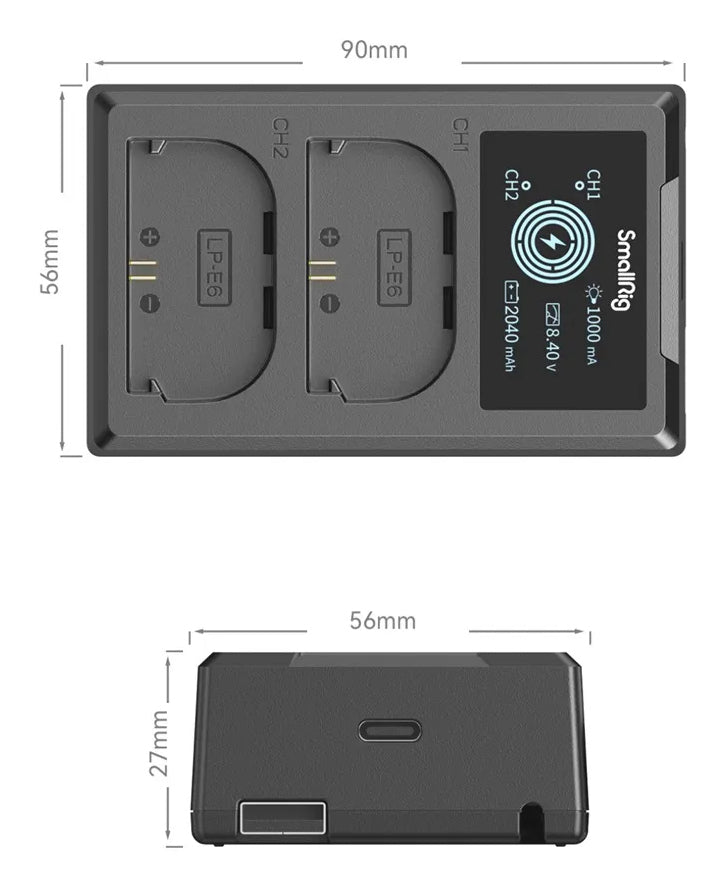SmallRig 4084 Akkulader – für Canon LP-E6NH – 2-fach, USB – Schwarz