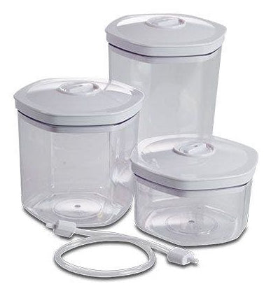 Solis Vakuumierbehälter – sechseckig – 700 ml, 1,4 l, 2 l – 3 Stk. – Transparent, Weiss