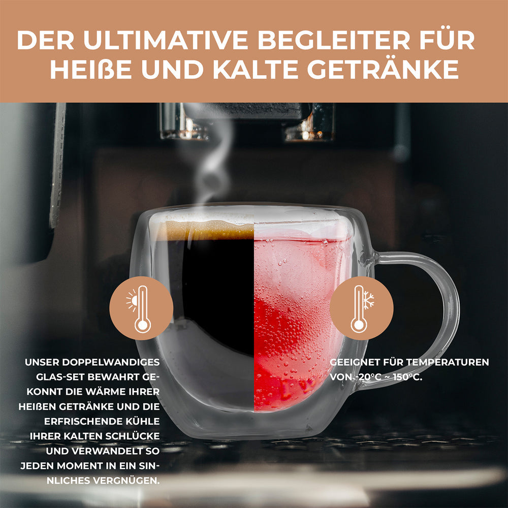 Exitoso Latte Macchiato Gläser – 6er Set, 330 ml, Ø 8,5 cm, H 14,5 cm, Glas, Transparent, doppelwandig
