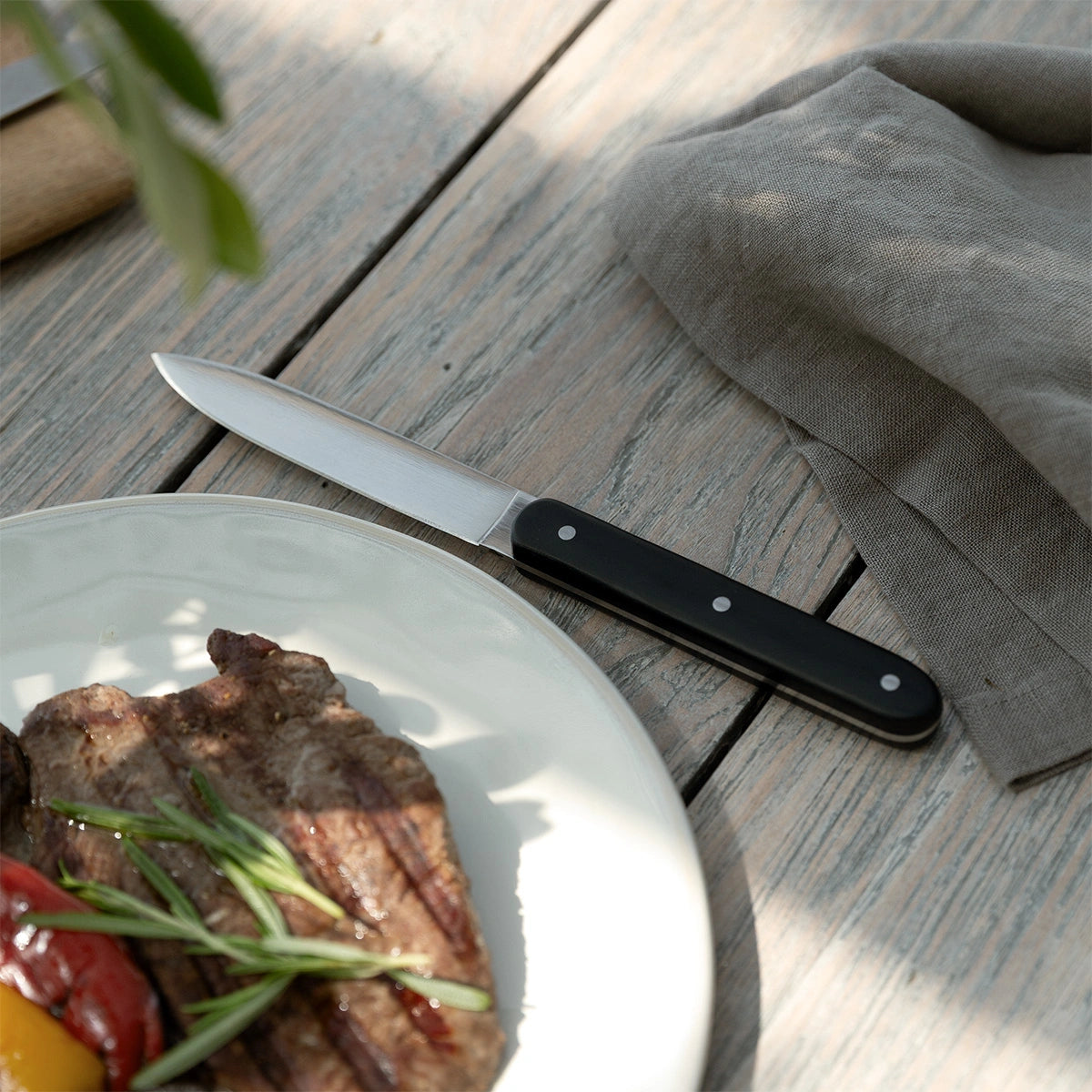 Sola Steakmesser – 11 cm, glatter Schliff, Edelstahl, Kunststoffgriff, schwarz matt, spülmaschinenfest