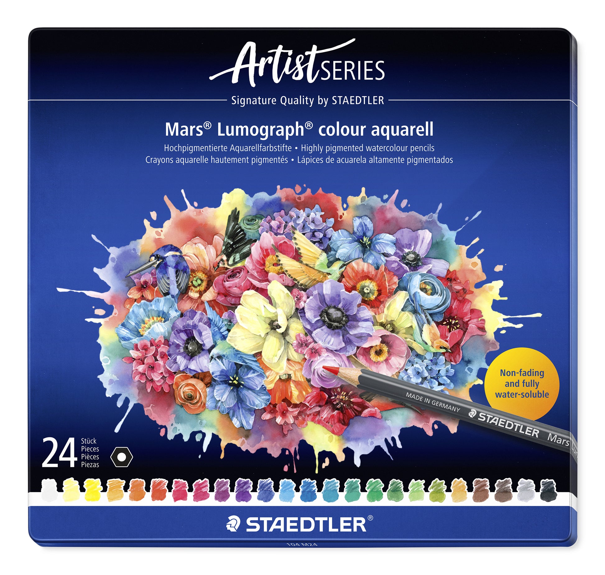 Staedtler Aquarellfarbstifte Artist Line – Sechskant, Minen-Ø 3,6 mm, 24 Farben