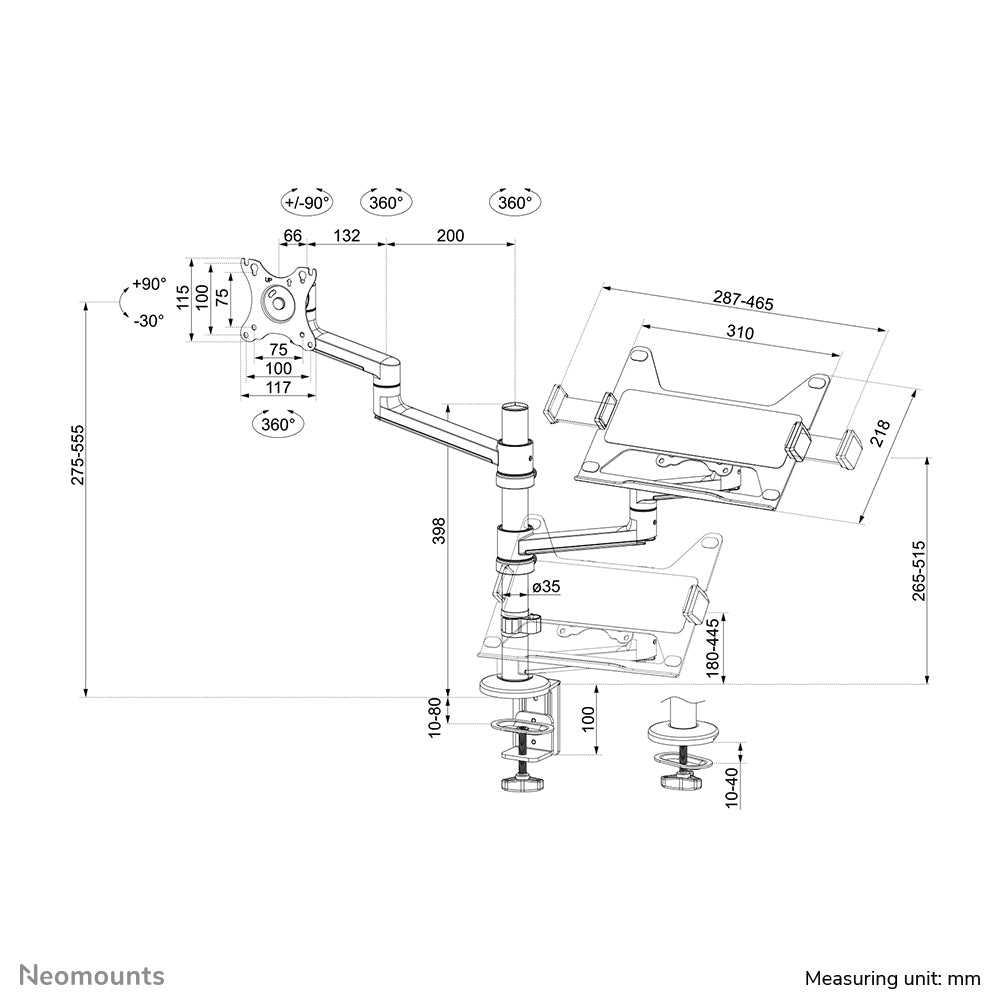 Neomounts DS20-425BL2 – Monitorarm, bis 27", VESA 75 × 75/100 × 100 mm, 8 kg