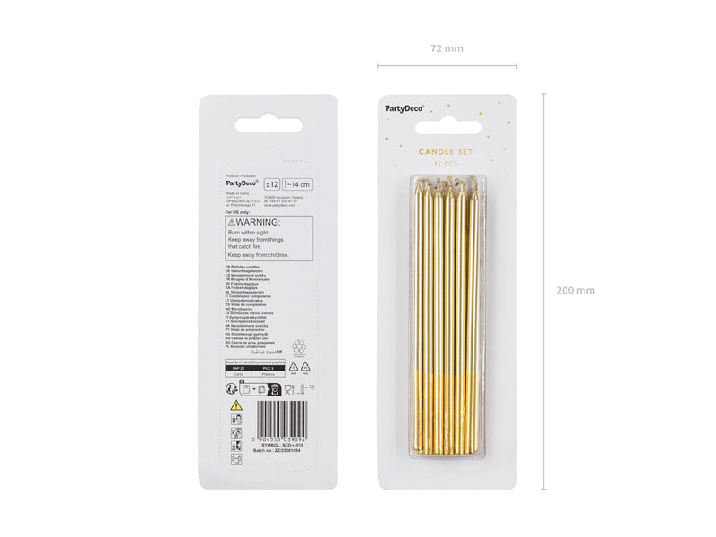 PartyDeco Geburtstagskerzen – Gold – 14 cm – 12 Stk