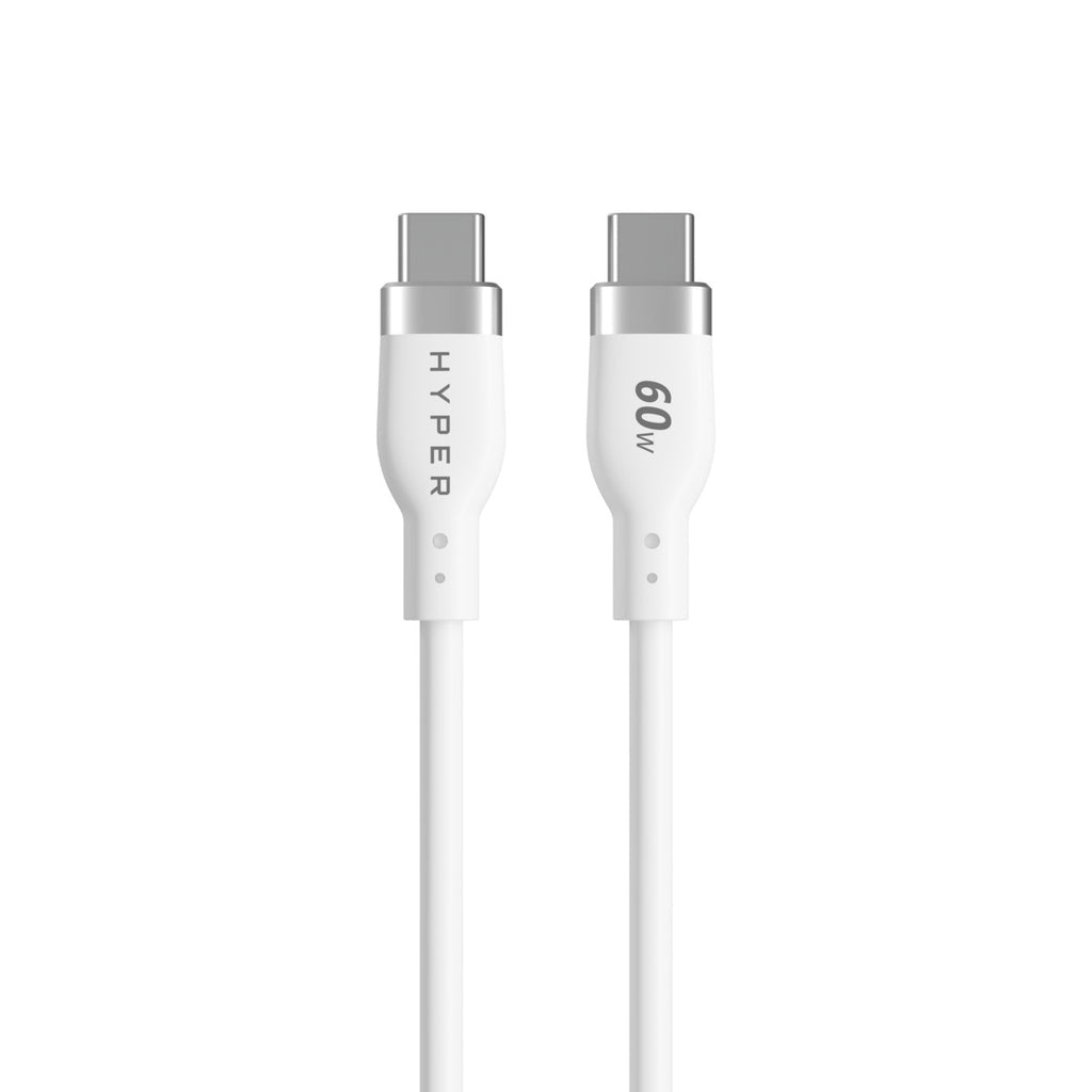 HYPER USB-C auf USB-C Kabel – USB 2.0 (480 Mbit/s) – 1,5 m – PD 60 W – Silikon, extrem flexibel – Weiss