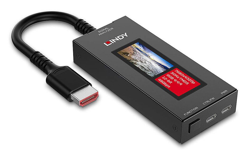 Lindy HDMI 8K60 – Signalanalysator – HDMI 2.1, 7680×4320@60 fps, LCD, USB-C, Schwarz