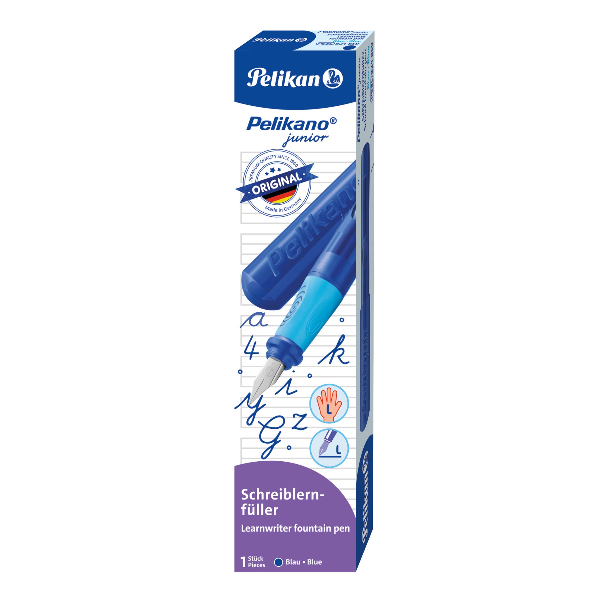 Pelikano junior – L Feder – für Linkshänder – blau – Patronen