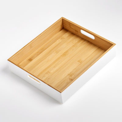 Zeller Present Aufbewahrungsbox (mit Griff) – Bambus – Weiss – 300 × 60 × 270 mm