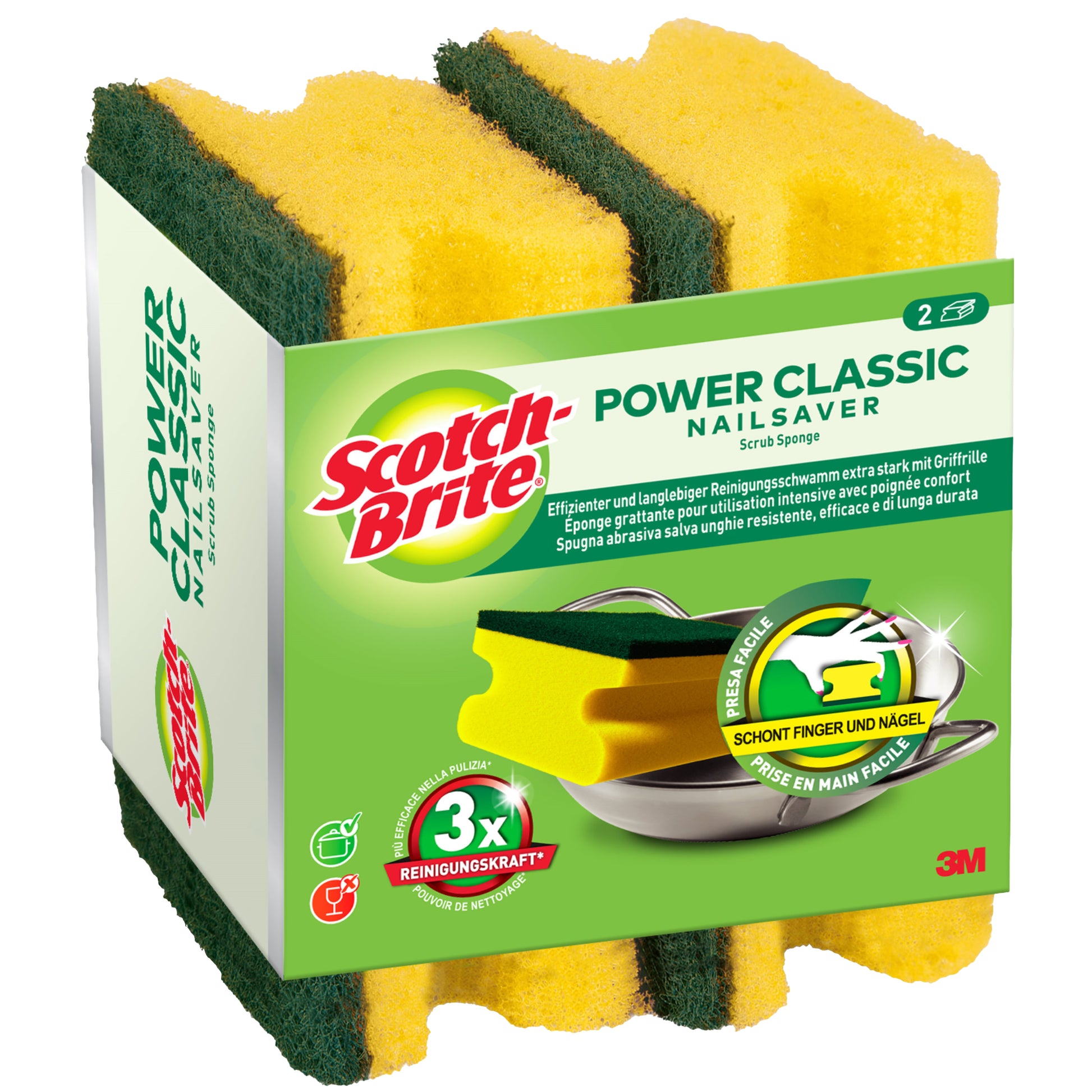 3M Classic Scheuerschwamm mit Griffrillen – 14 × 9,4 × 4,5 cm, gelb, 2 Stk.