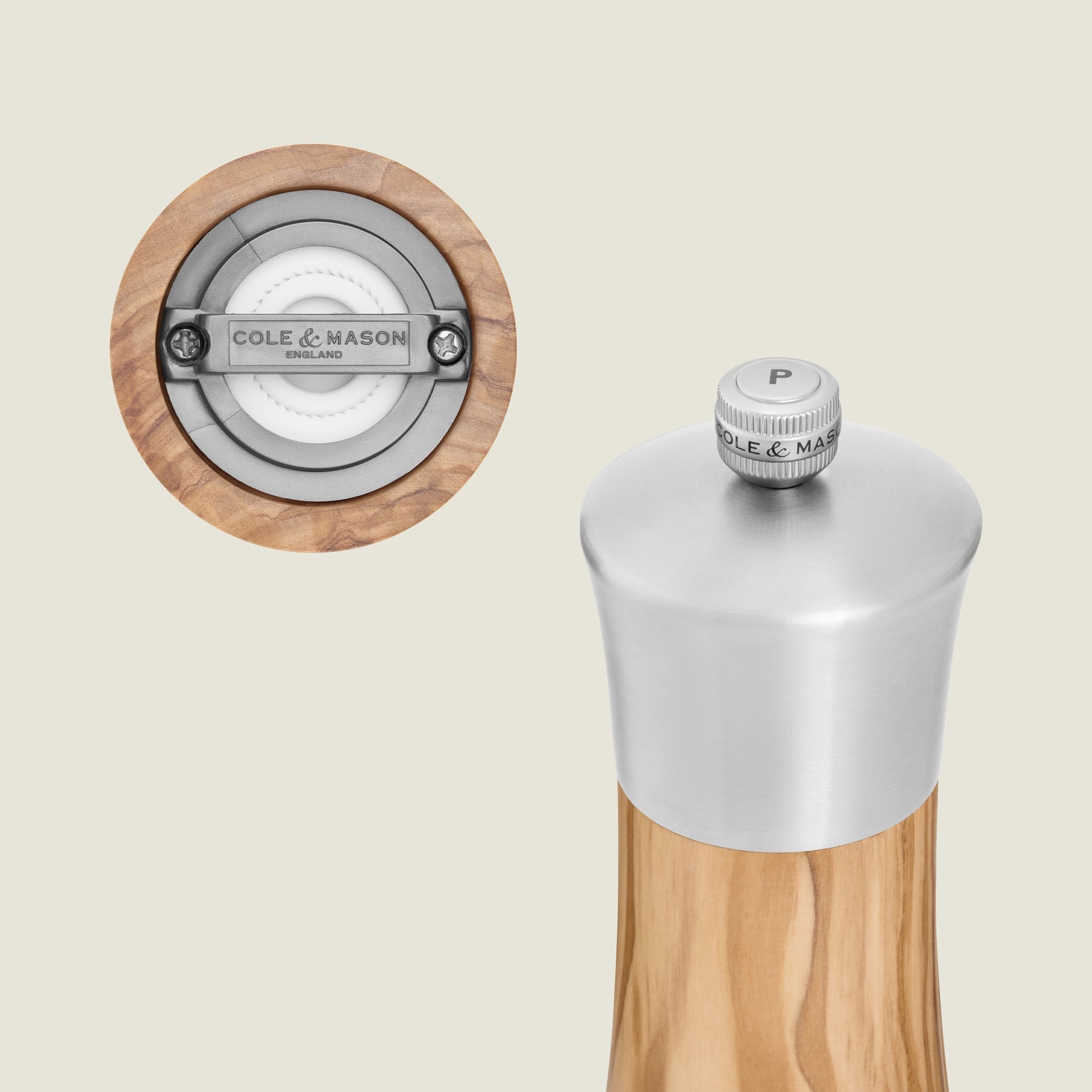 Cole & Mason Salz-/Pfeffermühle 15 cm, Olivenholz/Edelstahl, Silber