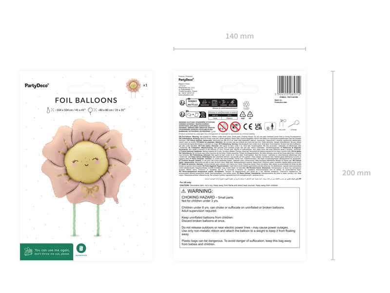 PartyDeco Folienballon Blume – Rosa – 80 × 80 cm – Folie – 1 Stk