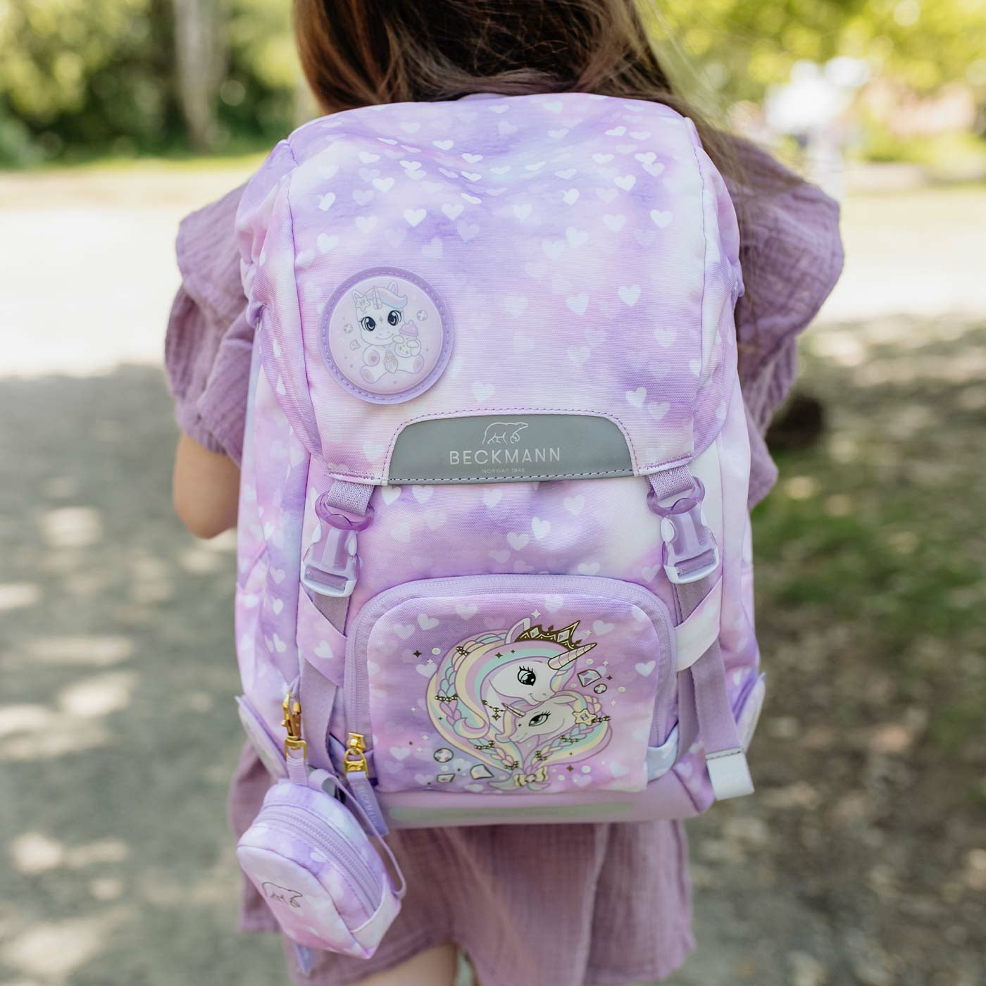 Beckmann Classic Schulrucksack-Set 1. Klasse – 6-teilig – Einhorn Prinzessin Violett