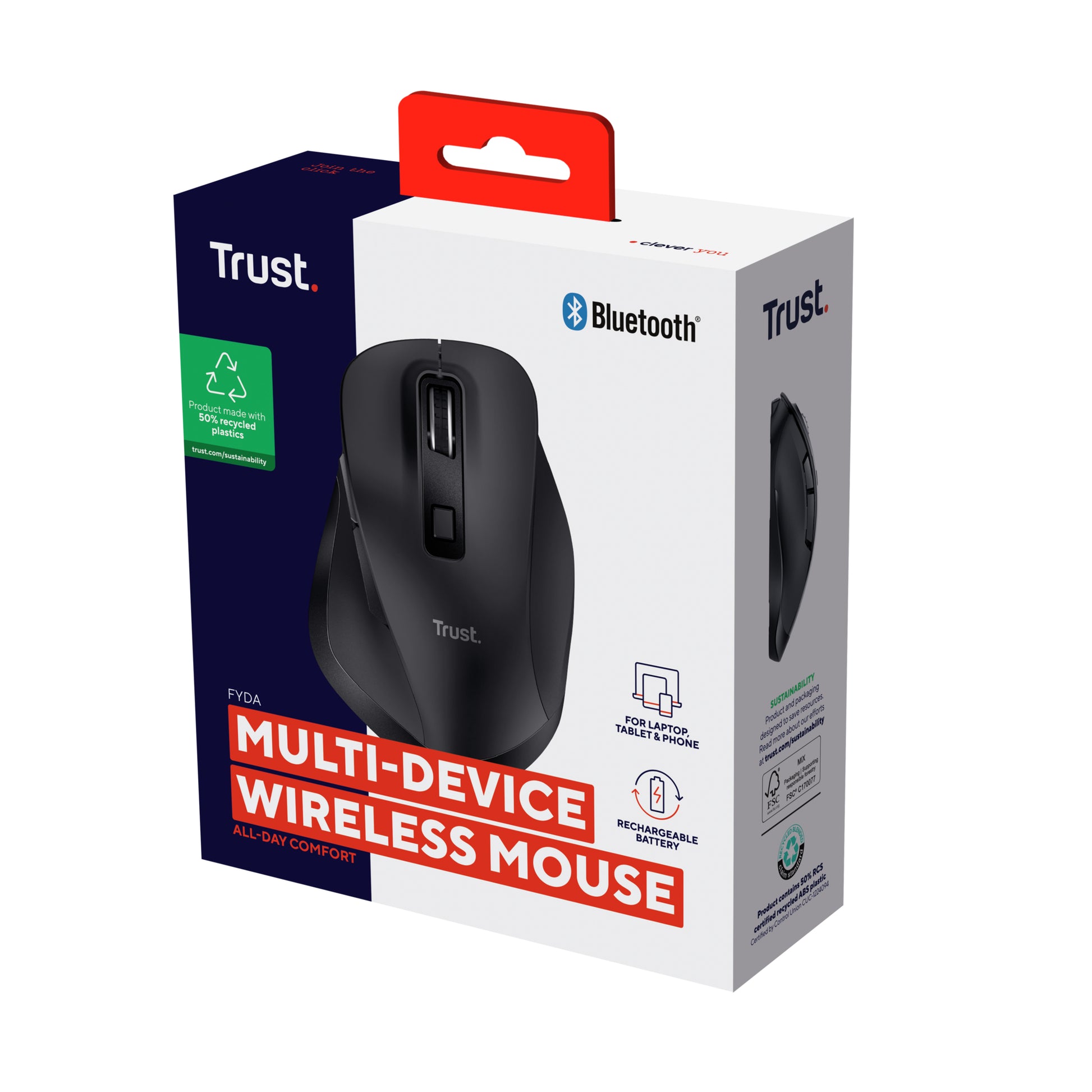 Trust Fyda Multidevice Maus – kabellos, USB-A, für Rechtshänder, schwarz