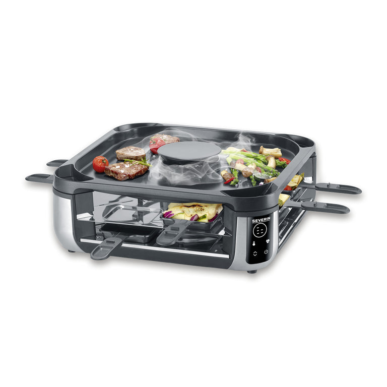 Severin Raclette-Grill RG 2379 – 8 Personen, Keramikbeschichtet, 1900 W – Schwarz/Silber
