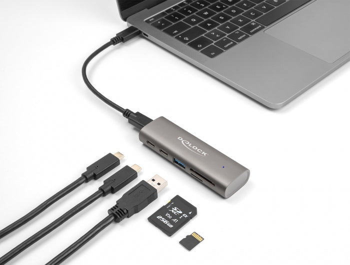 DeLOCK USB-Hub – USB-C, 1× USB-A, 3× USB-C, 10 Gbit/s, SD/microSD, für Windows/Mac/Linux