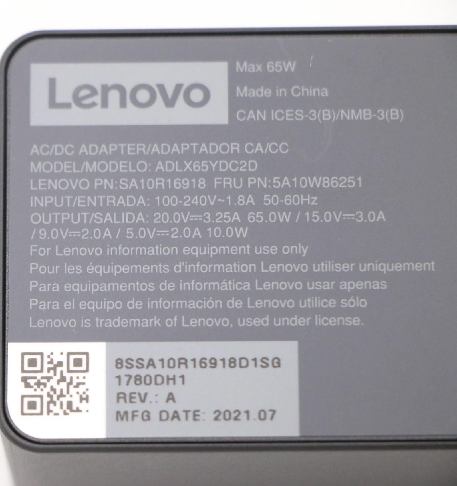 Lenovo 5A10W86251 USB-Ladegerät 65 W – PD – Schwarz