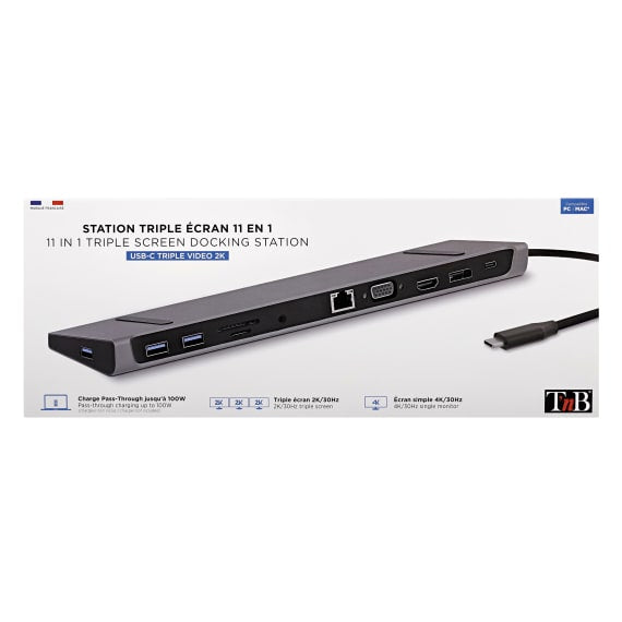 T'nB Dockingstation – USB-C, DP/HDMI/VGA, 3× USB-A, GbE, SD/microSD, 3,5 mm Audio, für MacBook/Notebook