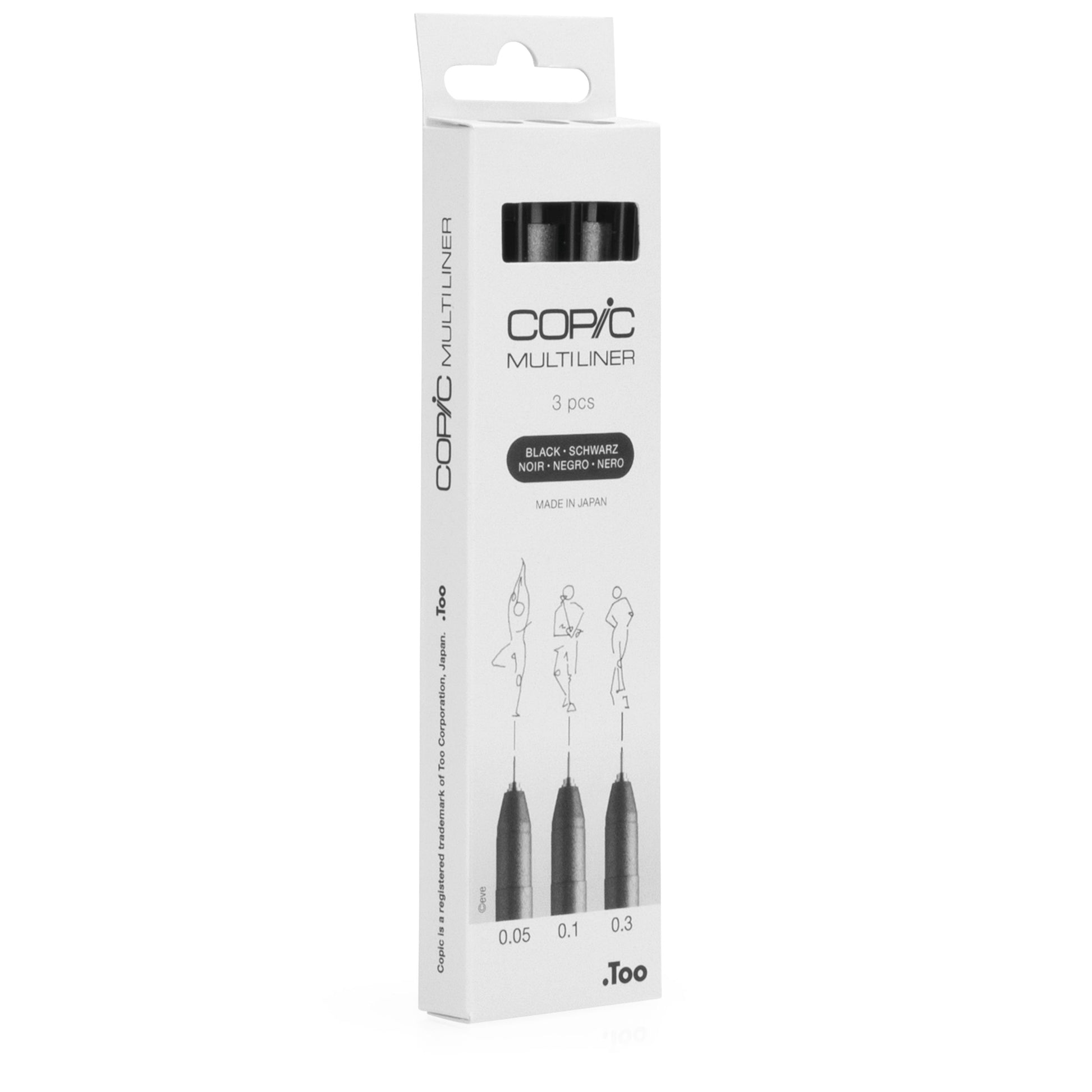 Copic Multiliner Fineliner – 3 Stk., 0,05–0,3 mm, schwarz, wasserfest