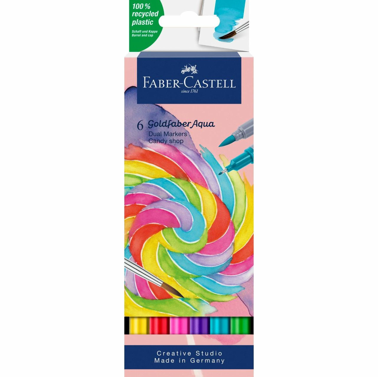 Faber-Castell Brush Pen Goldfaber Aqua – Pinselspitze 0,6 mm – sortiert – 6er-Set – wasservermalbar