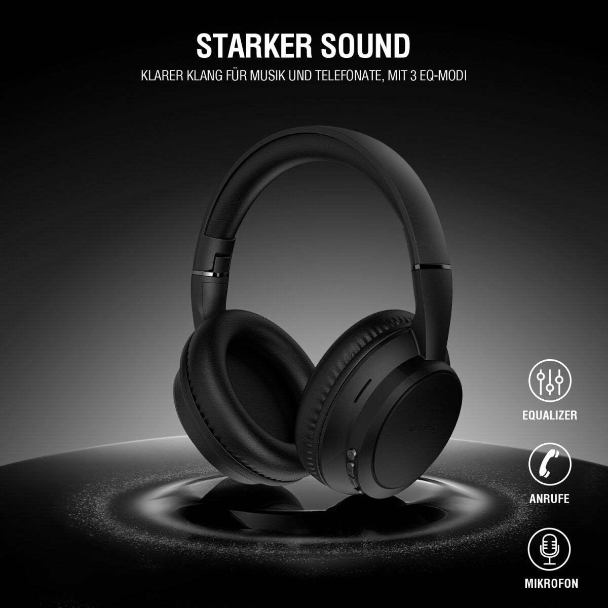 4smarts SkyBuds Wave Over-Ear Kopfhörer – Stereo, Kabel + BT, 3,5 mm Klinke, USB-C, Schwarz, BT 5.4