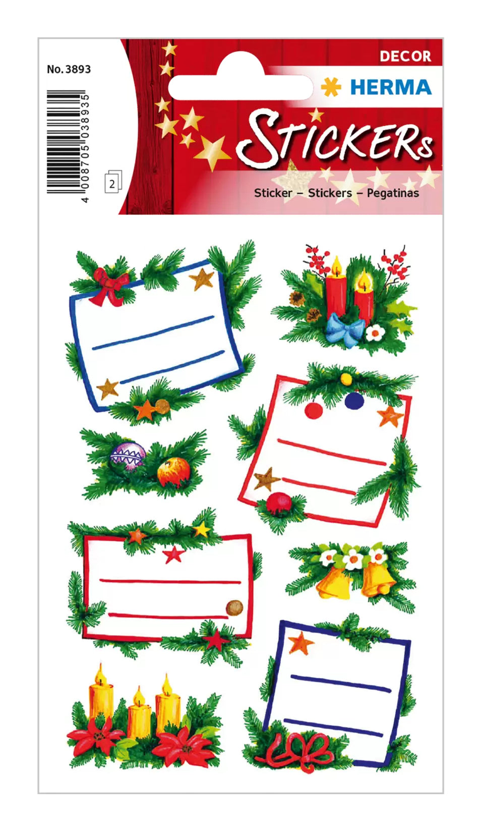 HERMA Schmucketiketten, Tannengestecke (Weihnachten), Glitzer, mehrfarbig, 16 Stk, 2 Bögen