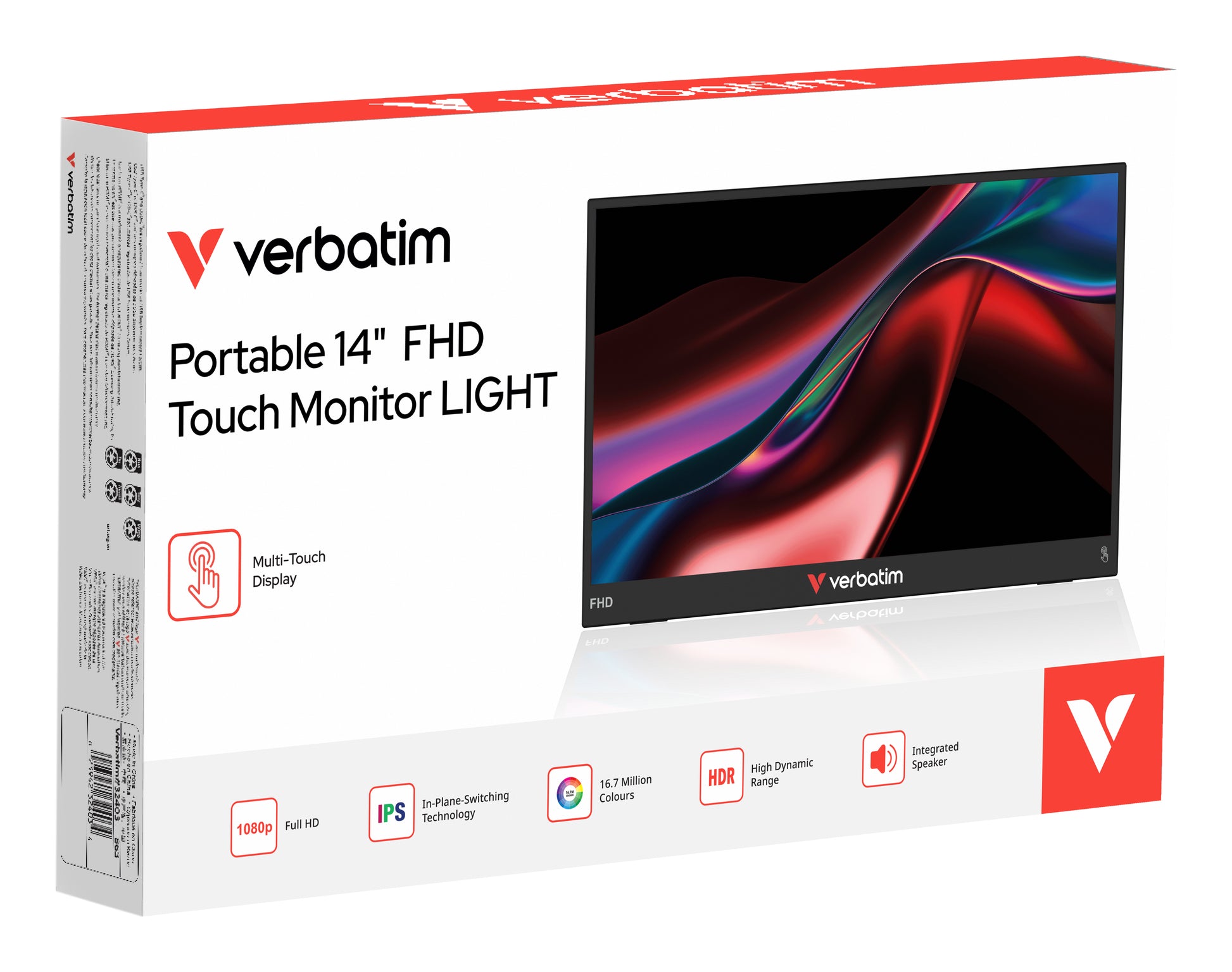 Verbatim Tragbarer TS Monitor 14 LIGHT – 14" Touch, 1920 × 1080 (Full HD), IPS
