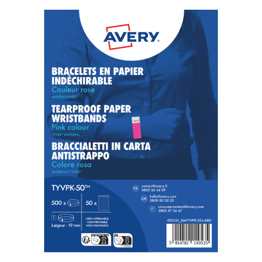 Avery Event-Armband – Papier, 256×19 mm, 500 Stk., Neonpink