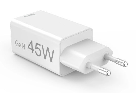 Hama 00201993 USB-Ladegerät 45 W – USB-C×1, USB-A×1 – PD, QC 3.0 – GaN, EU-Stecker (Typ C), Weiss