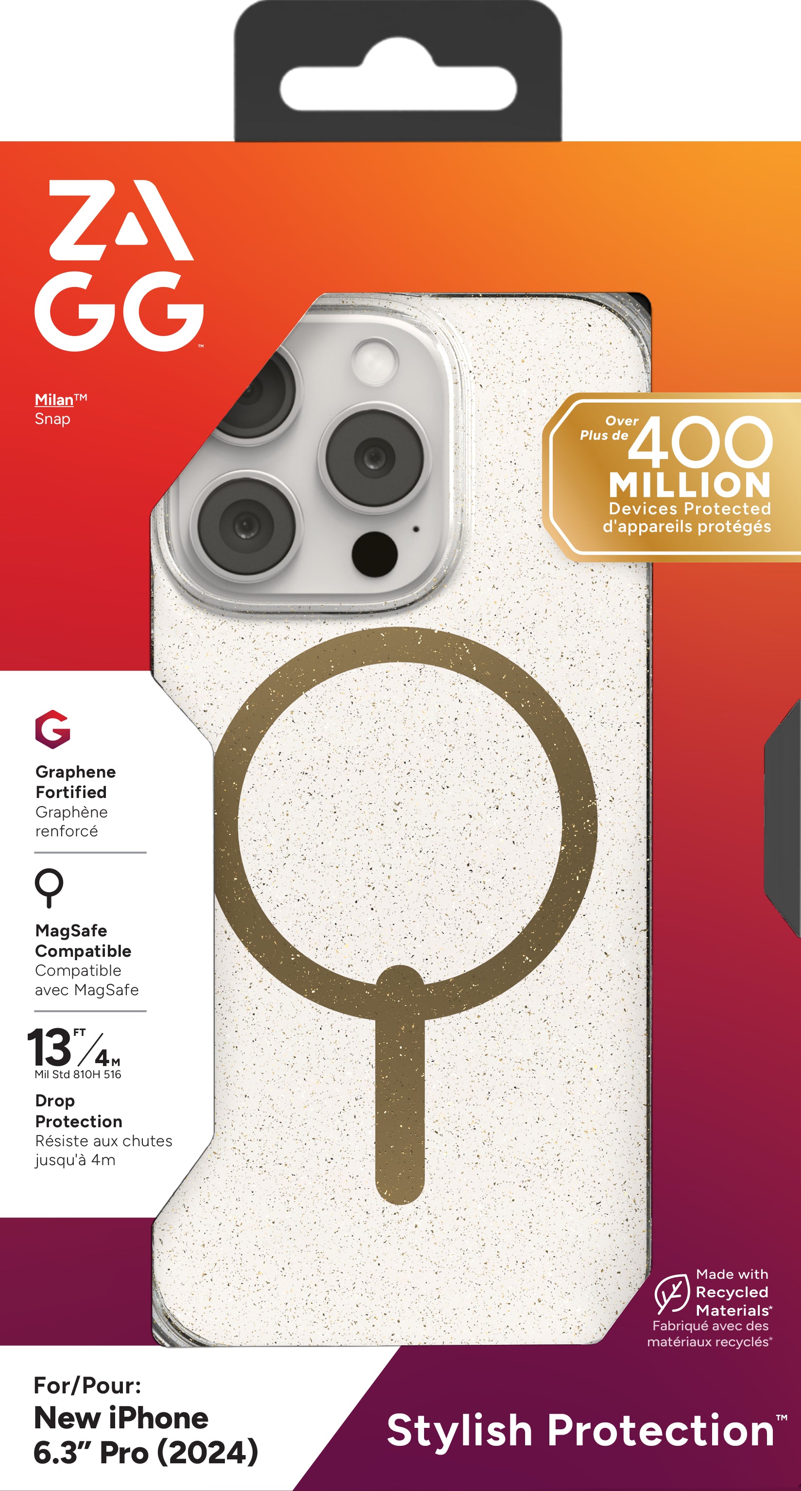 ZAGG Backcover Milan – für Apple iPhone 16 Pro – Gold Glitter