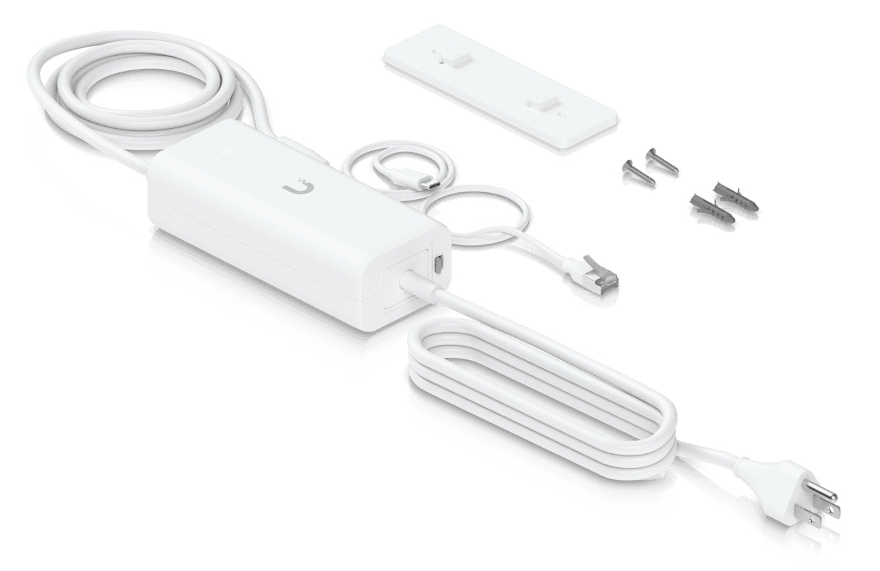 Ubiquiti PoE-Injektor 30 W – 10 Gigabit Ethernet, RJ-45×1, USB-C×1 – 48 V PoE – Wandmontage – Weiss
