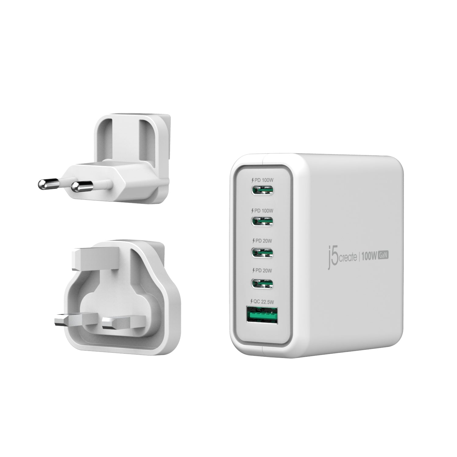 j5create Ladegerät – 100 W, 5× USB-C, GaN