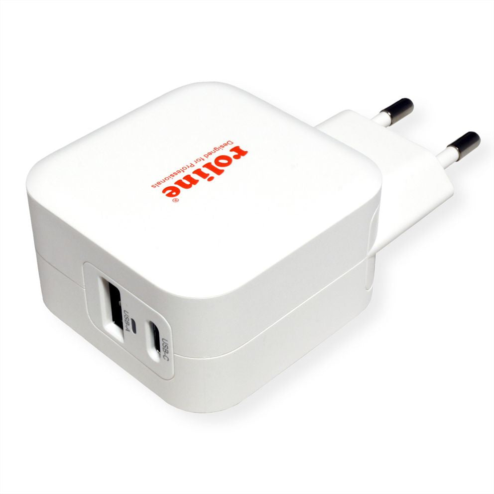 ROLINE USB-Ladegerät 38 W – USB-C×1, USB-A×1 – PD, QC 3.0 – EU-Stecker (Typ C)