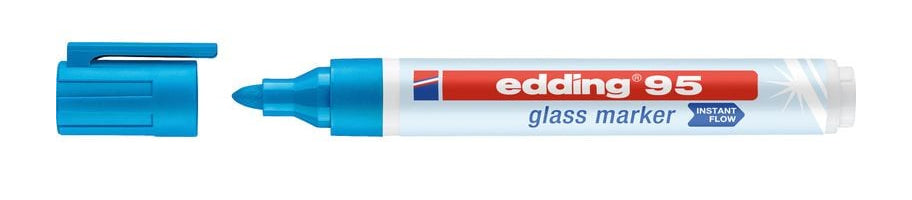 Edding 95 Glasboardmarker – Rundspitze 1,5–3 mm, Schwarz, Hellblau, Orange, Pink, 4 Stk. – für Glas