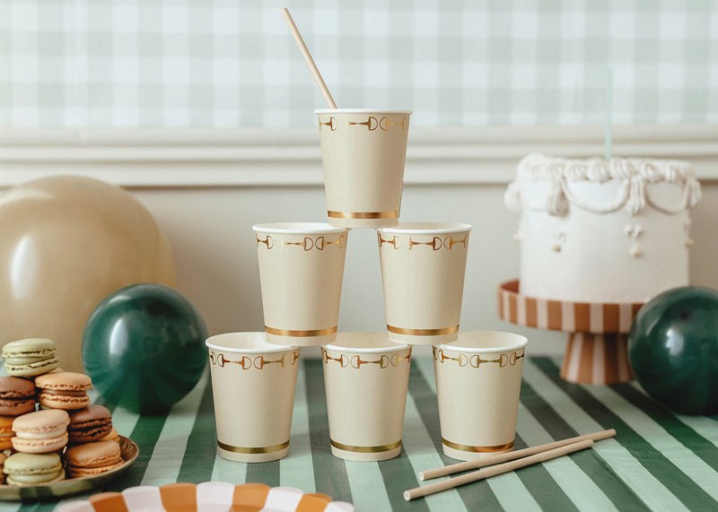 PartyDeco Trinkbecher, Papier – 2,2 dl, Beige/Gold – FSC – 6 Stk.