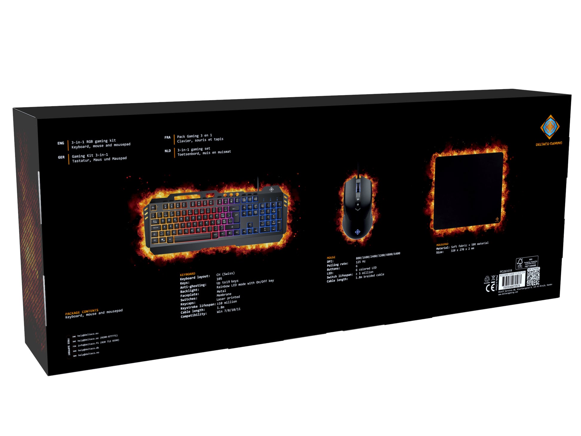Deltaco Gaming GAM-113V2 – Tastatur-Maus-Set – Membran, RGB – verkabelt, USB-A – QWERTZ (CH) – schwarz