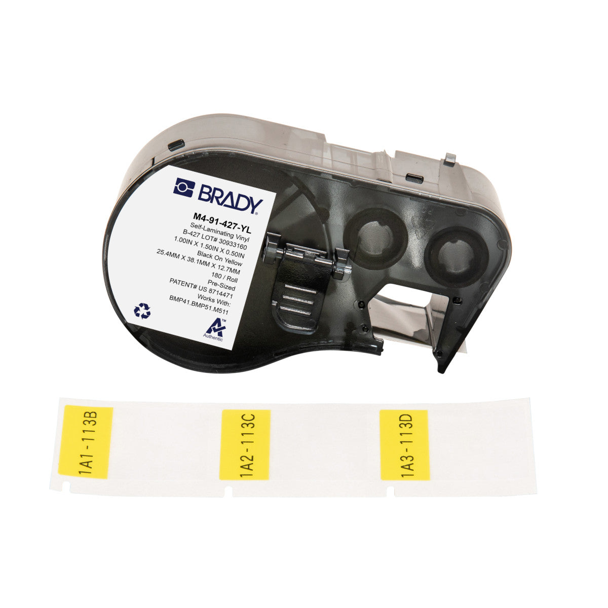 Brady M4-91-427-YL – Etiketten 25 × 38 mm – Vinyl – 180 Etiketten/Rolle – für BMP41/BMP51/BMP53
