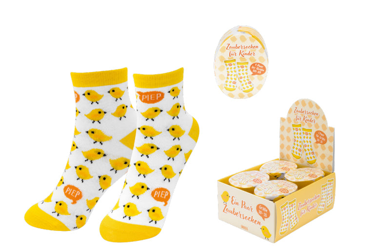 Sheepworld Zaubersocken Kids Piep – Grösse 30–35, Gelb, 80% Baumwolle/15% Nylon/5% Elasthan